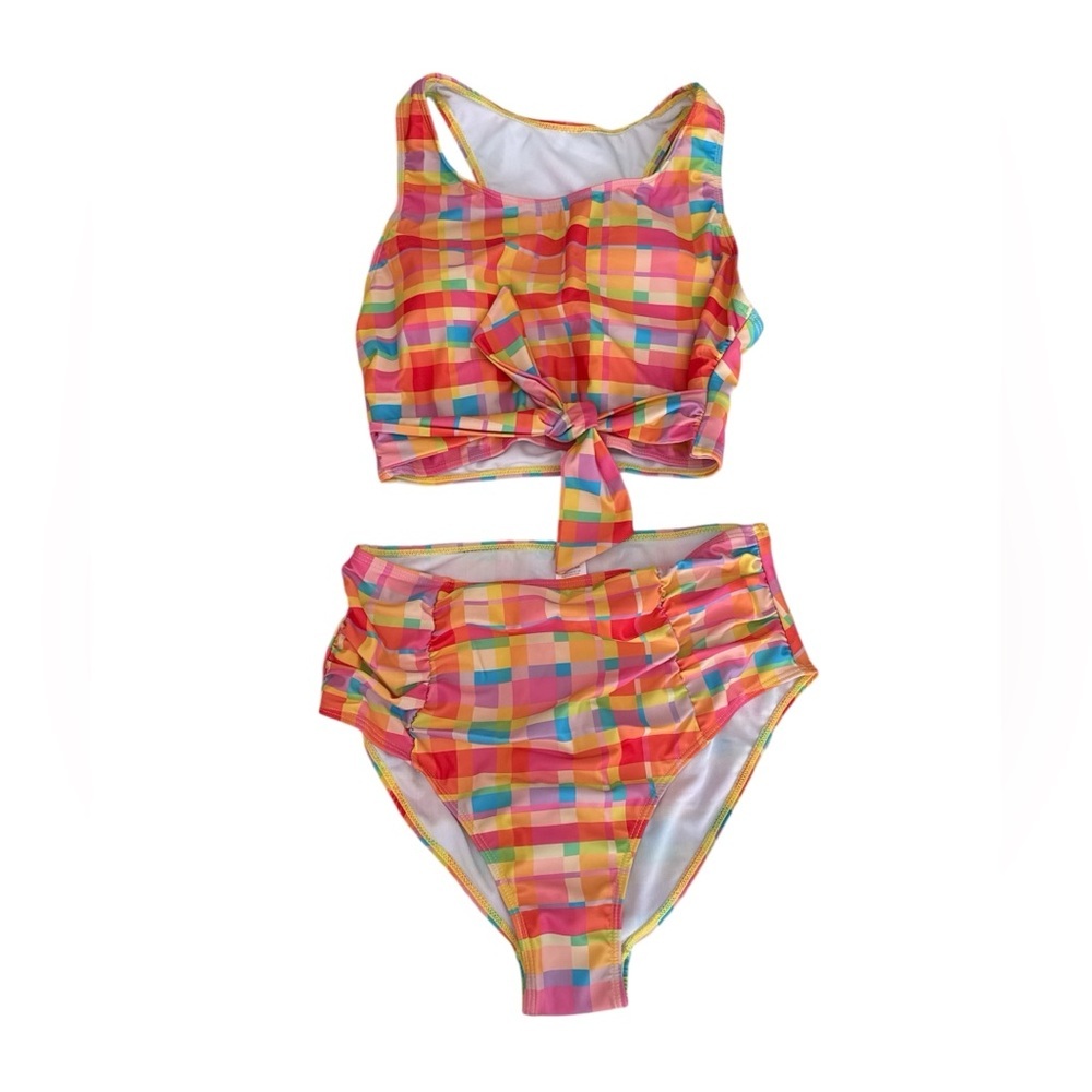 NWOT, Women’s 2 Piece High Waisted Bathing‎ Suit, Plaid, M, P42